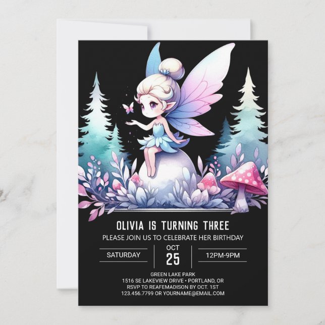 Invitación Cumpleaños de Whimsy Cute Fairy (Anverso)