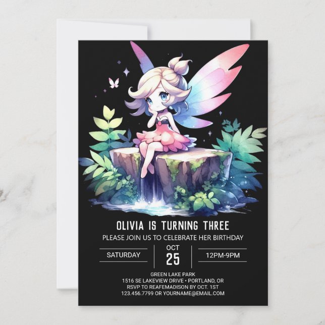 Invitación Cumpleaños de Whimsy Design Fairy (Anverso)