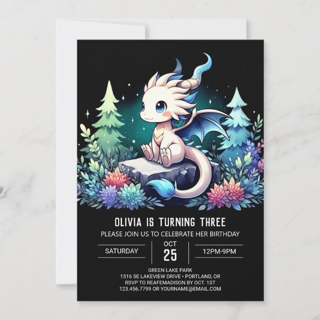 Invitación Cumpleaños de Whimsy Fantasy Dragon (Anverso)