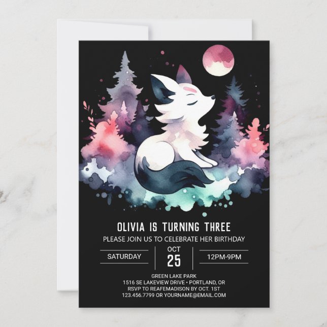 Invitación Cumpleaños de Whimsy Fantasy Wolf (Anverso)
