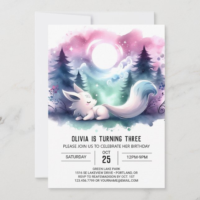 Invitación Cumpleaños de Whimsy Happy Wolf (Anverso)