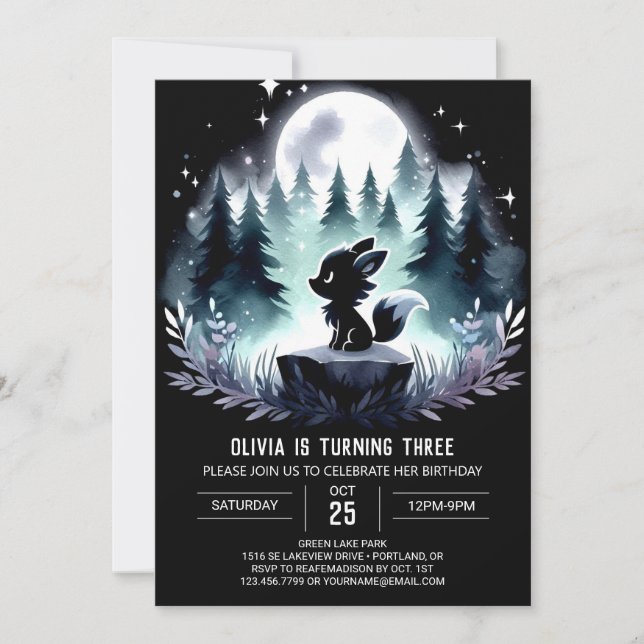 Invitación Cumpleaños de Whimsy Little Wolf (Anverso)