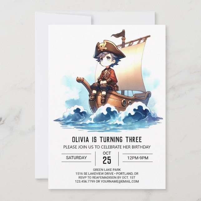 Invitación Cumpleaños de Whimsy Sweet Pirate (Anverso)