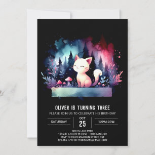 Invitación Cumpleaños de Whimsy Watercolor Cat