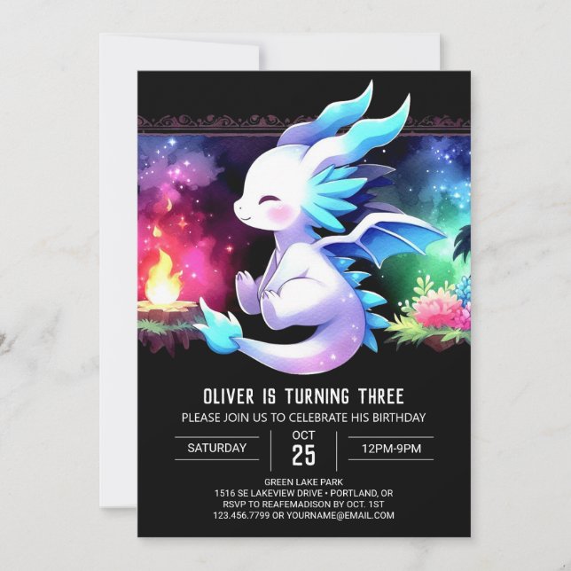 Invitación Cumpleaños de Whimsy Wild Dragon (Anverso)
