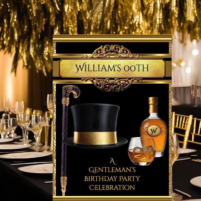 Invitación Cumpleaños de Whiskey Caballeros Elegante Oro Negr (Subido por el creador)