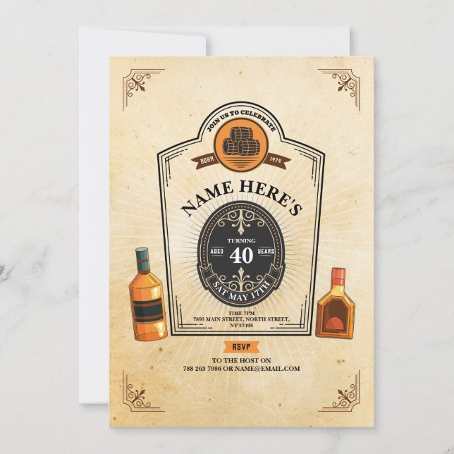 Invitación Cumpleaños de Whiskey con 50 años de perfección (Anverso)