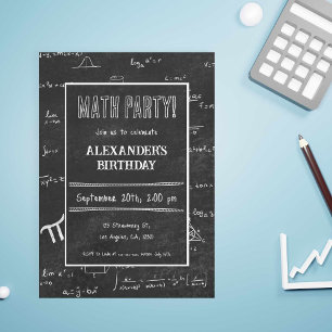 Invitación Cumpleaños de White Black Math Formulas Chalkboard