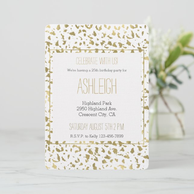 Invitación cumpleaños de White Gold Leopardo (Anverso de pie)