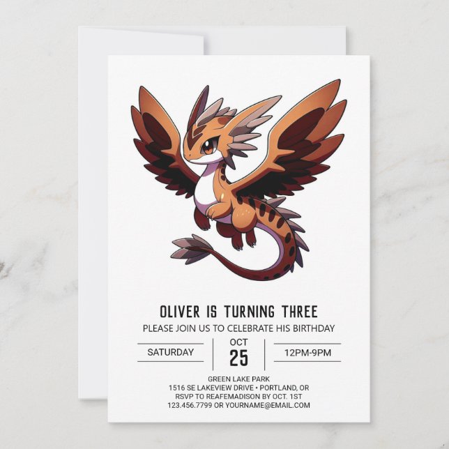Invitación Cumpleaños de Wild Boho Dragon (Anverso)
