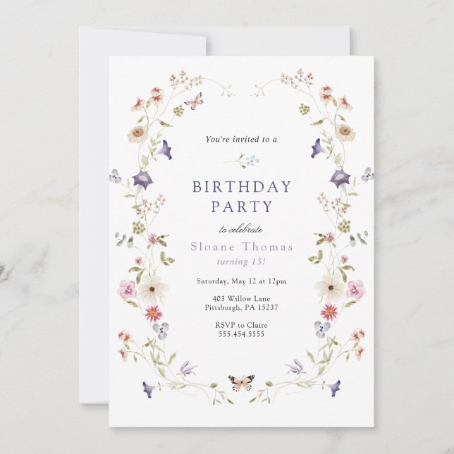 Invitación Cumpleaños de Wildflower Meadow Wreath (Anverso)