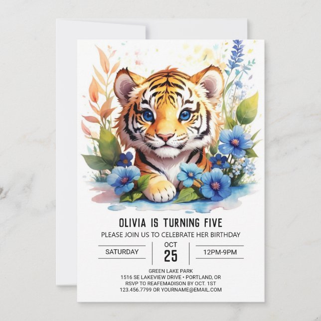 Invitación Cumpleaños de Wildflower Tiger Boy (Anverso)