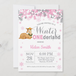 Invitación Cumpleaños de Winter Onederland Deer Girl 1er