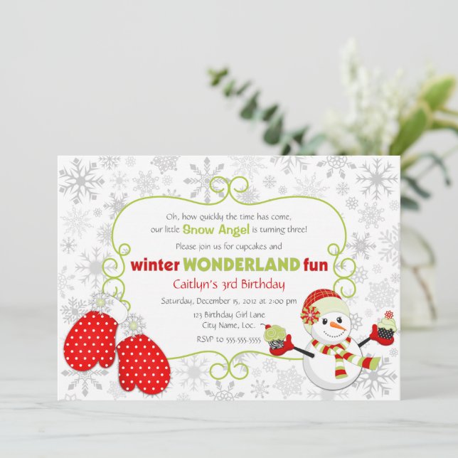 Invitación Cumpleaños de Winter Wonderland (Anverso de pie)
