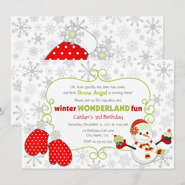 Invitación Cumpleaños de Winter Wonderland (Anverso / Reverso)