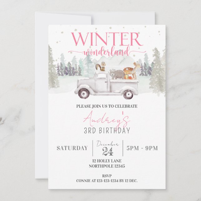 Invitación Cumpleaños de Winter Wonderland, tercer cumpleaños (Anverso)