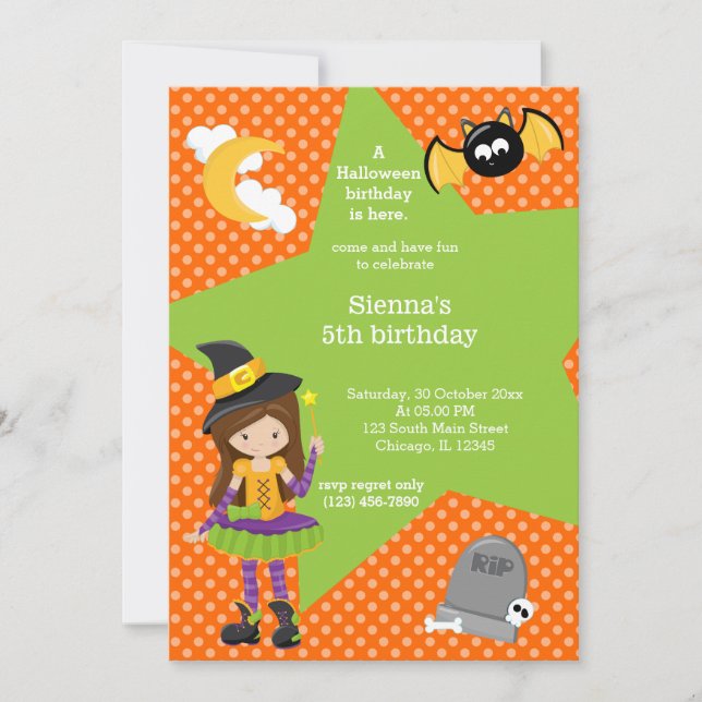 Invitación cumpleaños de Witch Halloween (Anverso)