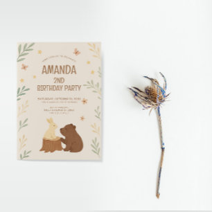 Invitación Cumpleaños de Woodland Bear y Bunny
