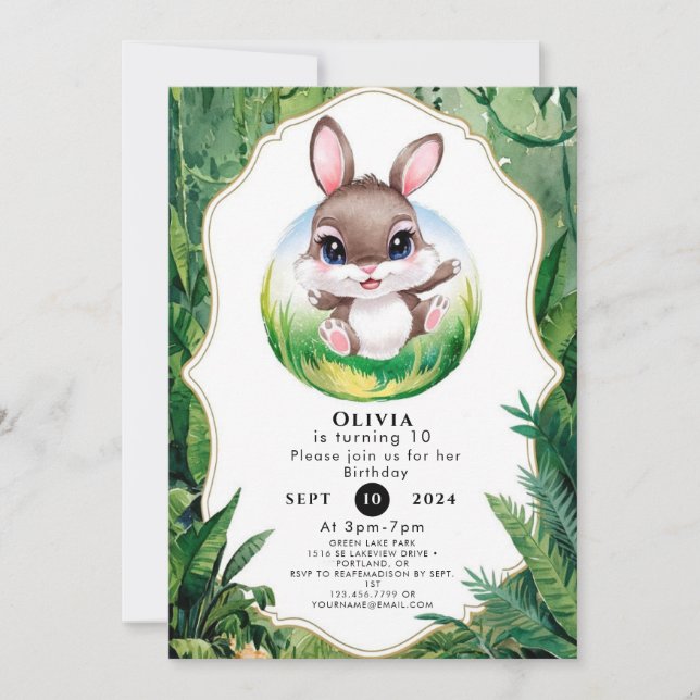 Invitación Cumpleaños de Woodland Bunny (Anverso)