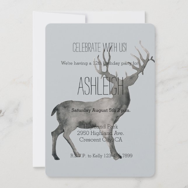 Invitación cumpleaños de Woodland Deer (Anverso)