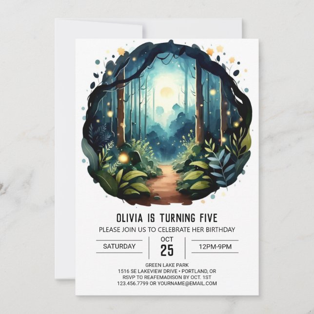 Invitación Cumpleaños de Woodland Encantado en Árbol personal (Anverso)