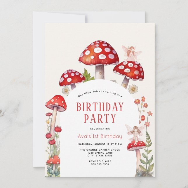 Invitación Cumpleaños de Woodland Fairy Mushroom (Anverso)