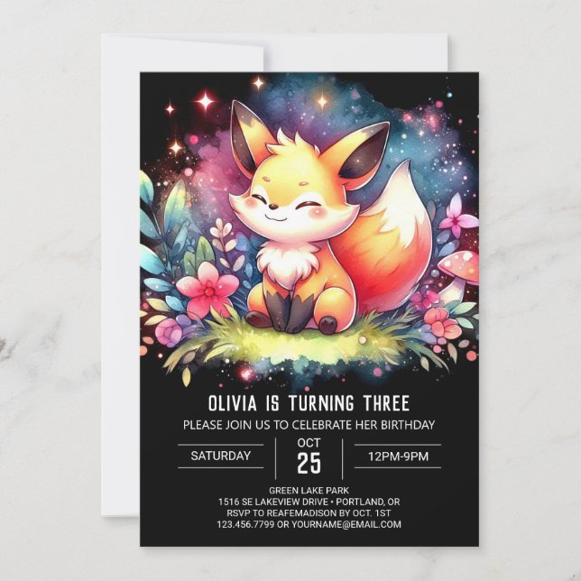 Invitación Cumpleaños de Woodland Fantasy Fox (Anverso)
