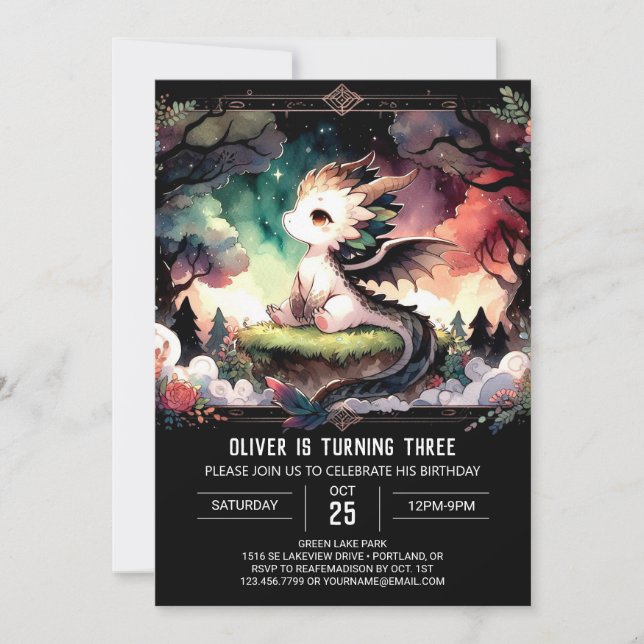 Invitación Cumpleaños de Woodland Majestic Dragon (Anverso)