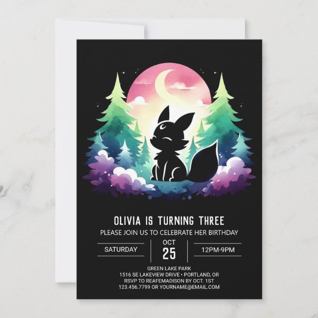 Invitación Cumpleaños de Woodland Pastel Wolf (Anverso)
