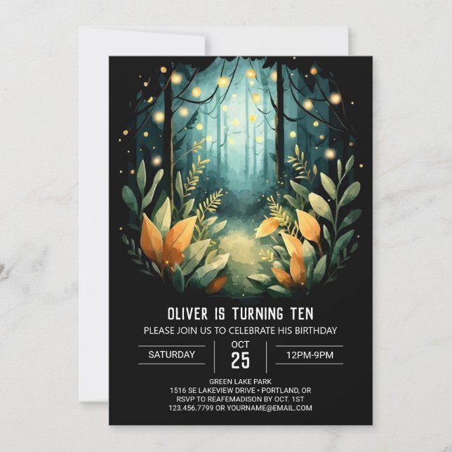 Invitación Cumpleaños de Woodland Pine Trees en línea (Anverso)