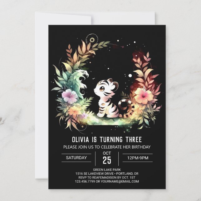Invitación Cumpleaños de Woodland Simple Tiger (Anverso)