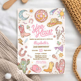 Invitación Cumpleaños de Yee Haw Space Cowgirl Disco Rodeo