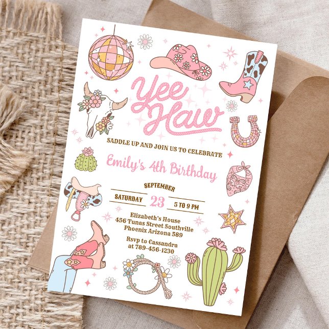Invitación Cumpleaños de Yee Haw Space Cowgirl Disco Rodeo (Subido por el creador)