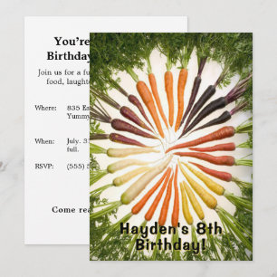 Invitación Cumpleaños de Zanahoria Arcoíris Nombre Personaliz