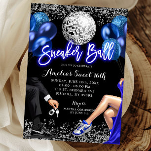 Invitación Cumpleaños de Zapatillas de Baile Disco Azul Real