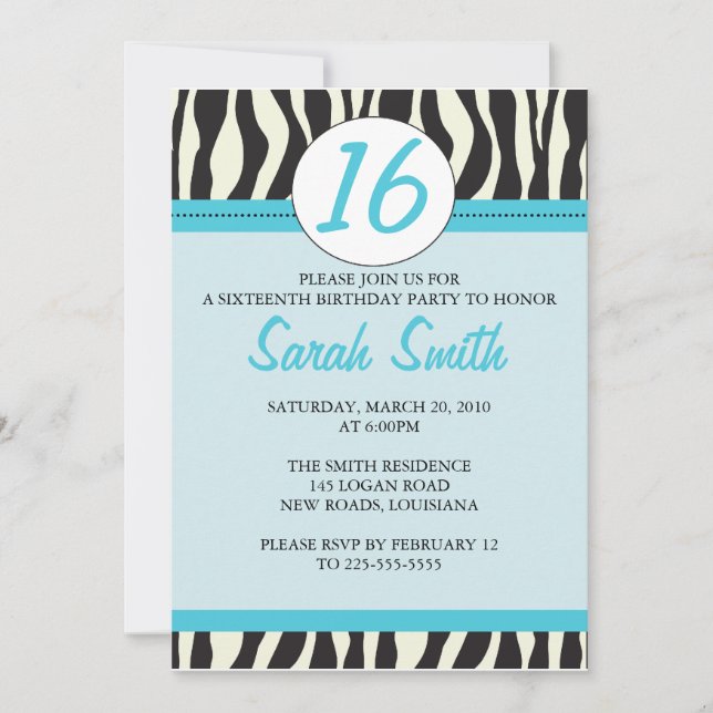 Invitación Cumpleaños de Zebra (Anverso)