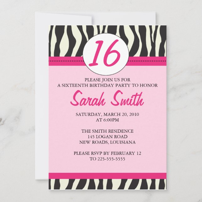 Invitación Cumpleaños de Zebra (Anverso)