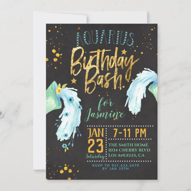 Invitación Cumpleaños de Zodiac Aquarius (Anverso)