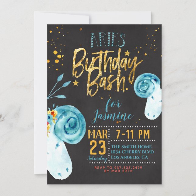 Invitación Cumpleaños de Zodiac Aries (Anverso)