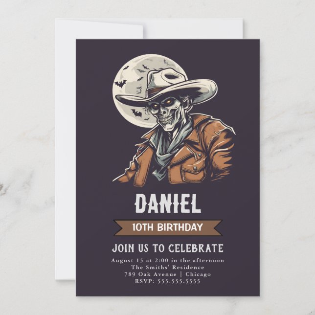 Invitación Cumpleaños de Zombie Cowboy (Anverso)