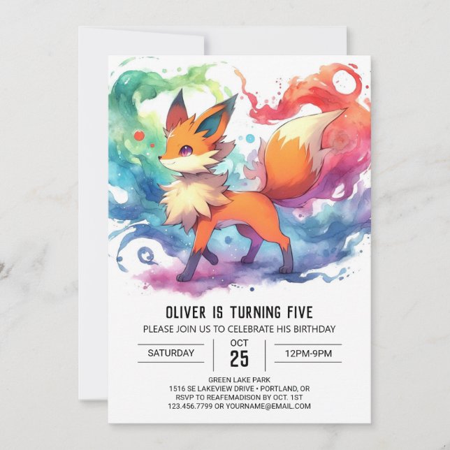 Invitación Cumpleaños de Zorro Divertido Pastel (Anverso)