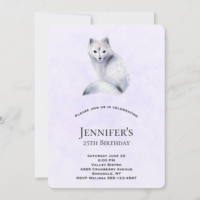 Invitación Cumpleaños de zorro nórdico lindo con diseños flor (Anverso)