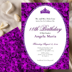 Invitación Cumpleaños Debut 18 Elegantes Rosas Purpúreas Flor
