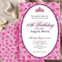 Invitación Cumpleaños Debut 18 Elegantes Rosas Rosadas Floral