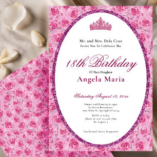 Invitación Cumpleaños Debut 18 Elegantes Rosas Rosadas Floral