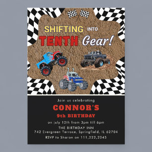 Invitación Cumpleaños décimo de camión monstruo cambiando de