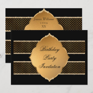 Invitación Cumpleaños decorado con joyas negras y doradas ele