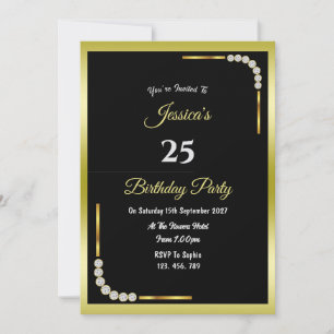 Invitación Cumpleaños decorativo de oro y 7 diamantes