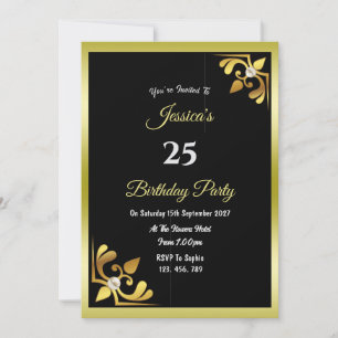 Invitación Cumpleaños Decorativo de Oro y Perlas