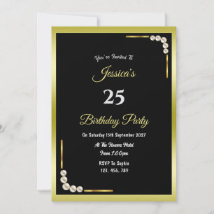 Invitación Cumpleaños Decorativo de Oro y Perlas
